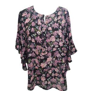 Vince Camuto Women's Floral Print Ruffled Sleeve Blouse Large